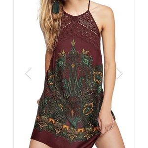 Free People Paisley A-Line Lace Purple Tunic Dress